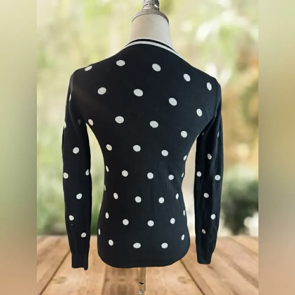 J. Crew Crewneck Pullover Sweater Jumper in Black Ivory Polka Dot Size S